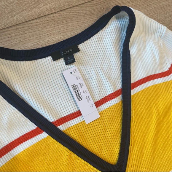 NWT J. Crew Ribbed Strip Midi Sweater Dress V-Neck Yellow Blue Orange Size L - Picture 3 of 6